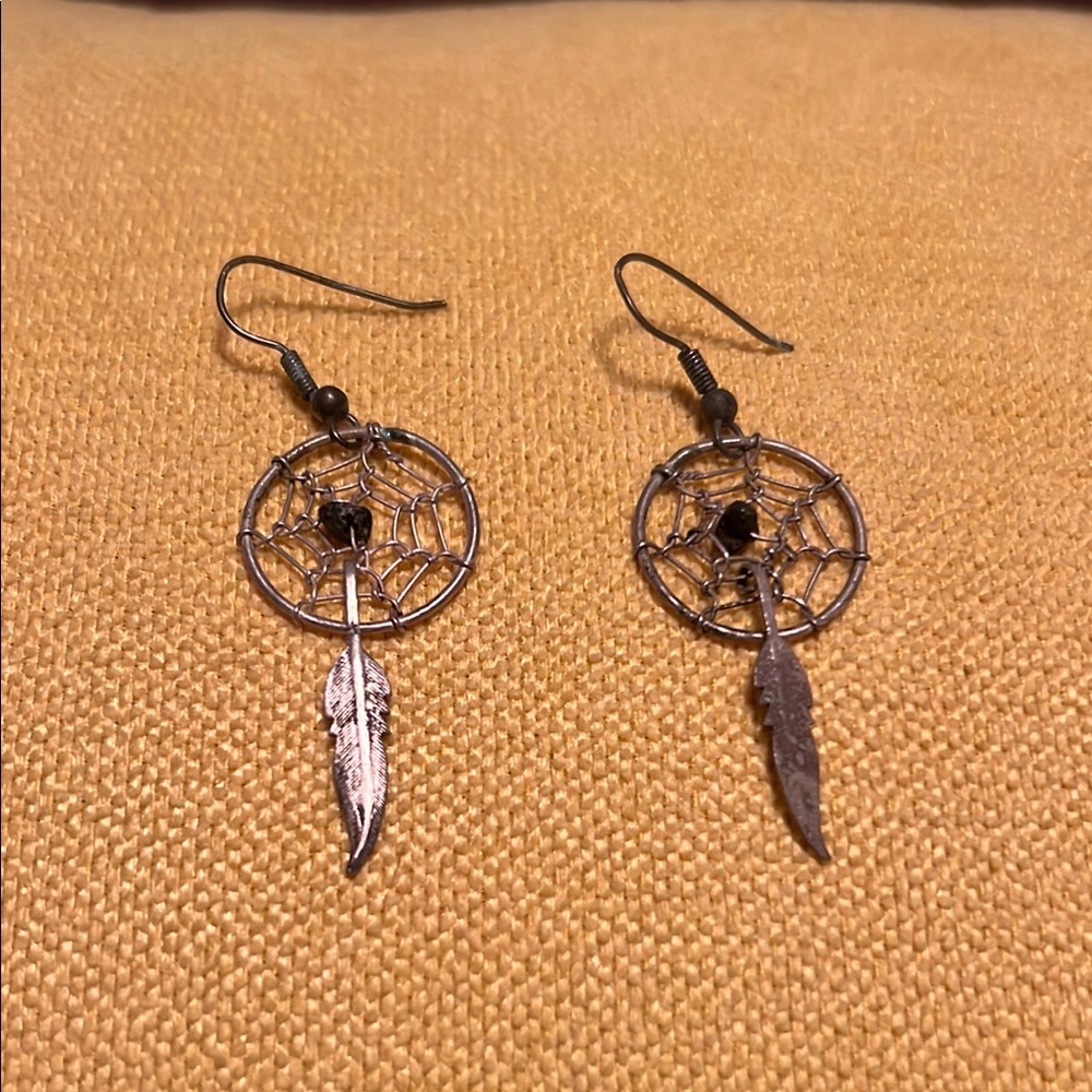Vintage Native American Dreamcatcher Sterling Silver Earrings